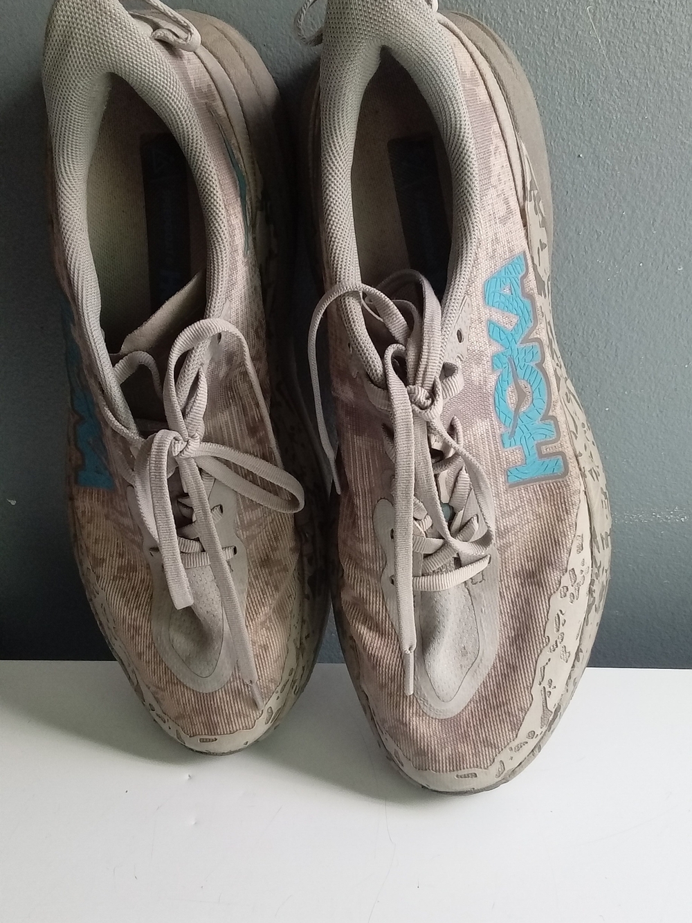 Hoka Zinal Trail Running Shoes Taupe Blue Vibram Megagrip Mens Sneakers - Picture 6 of 10
